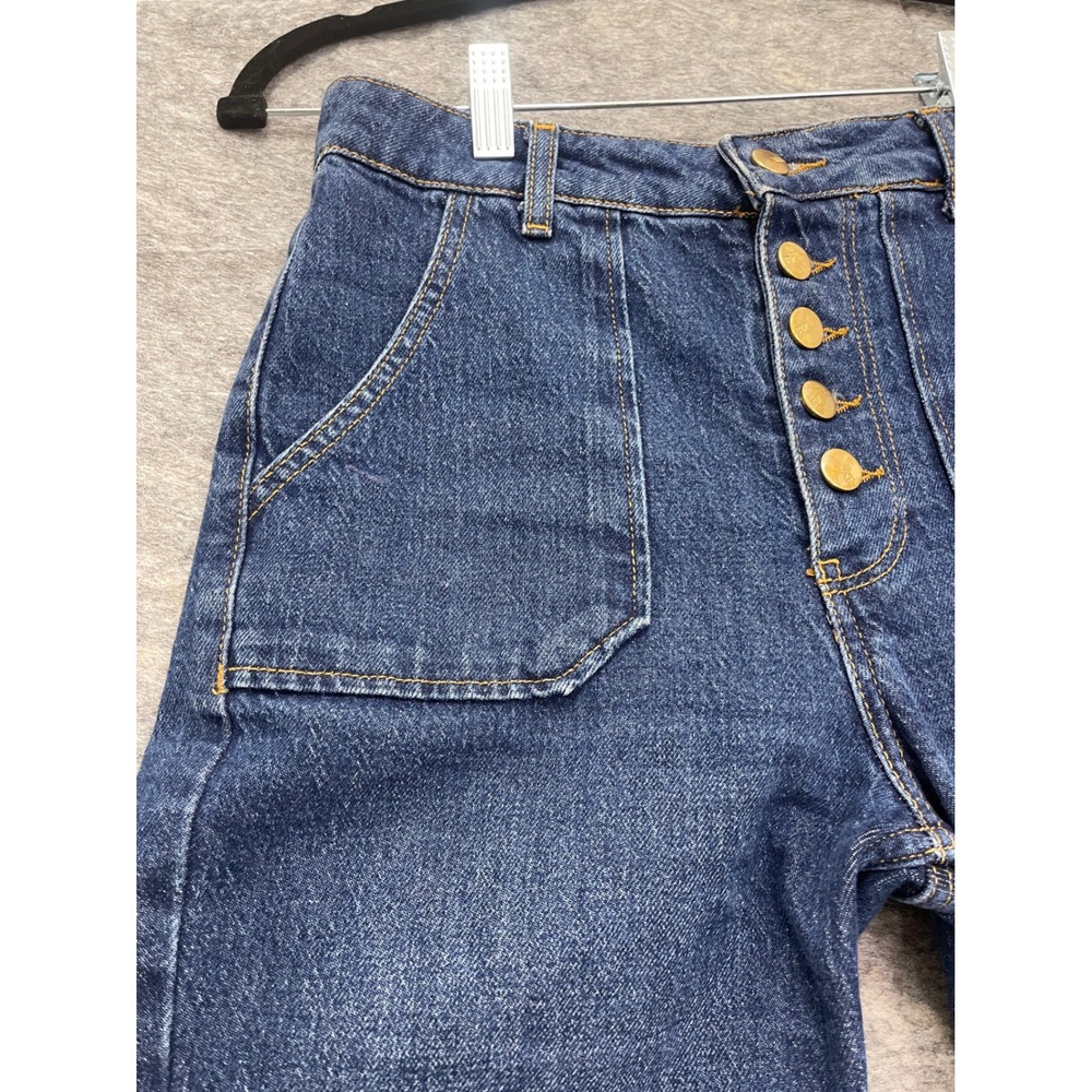 Zara Womens High Waisted Button Fly Straight Leg Patch Pocket Denim Jeans Blue - Picture 10 of 16